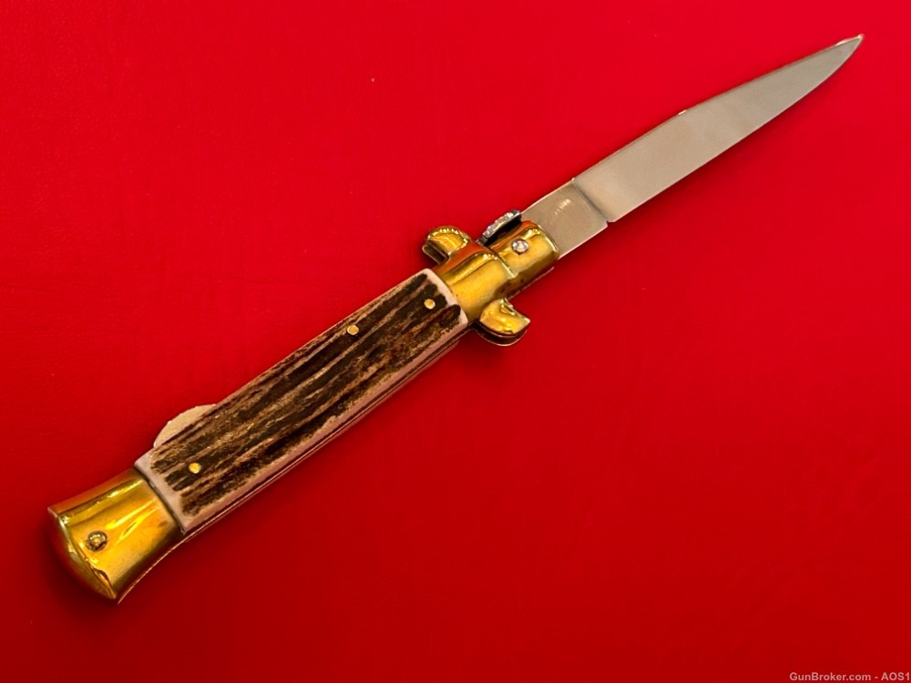 Falcon Famous Blades Italy Manual 8” Lockback Stiletto Knife Rostfrei Stag -img-1