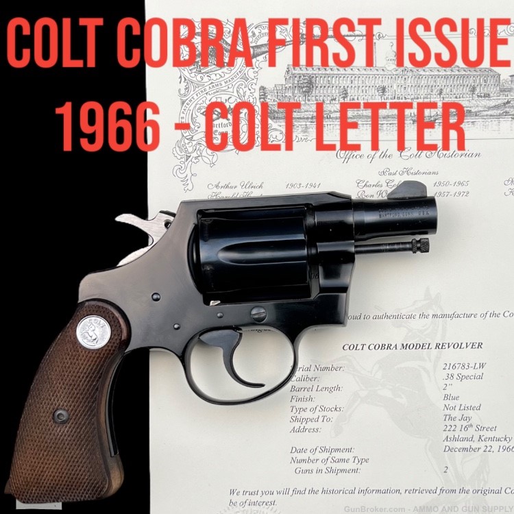 LIKE-NEW COLT COBRA FIRST ISSUE 38 SPLN 1966 - COLT LETTER - ROUND BUTT-img-0