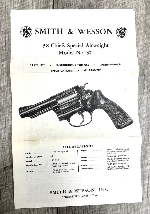 SMITH AND WESSON S&W CHIEF SPECIAL MODEL 37 AIRWEIGHT .38 SPECIAL REVOLVER-img-3