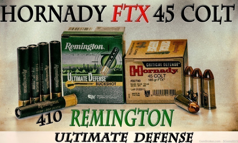 45 LC/410 Buck COMBO Hornady FTX 45LC & Remington 3" 410 DEFENSE BUCK Shot-img-0