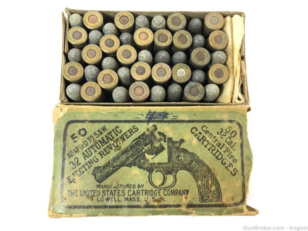 United States Cartridge Co .32 S&W Short USCC 44 Rounds Vintage Box 356-MO-img-0