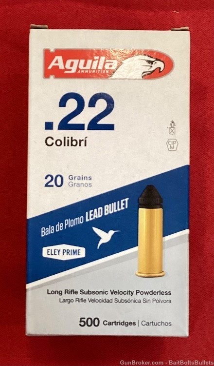 Aguila Ammunition .22 Colibri LR Subsonic  20GR. 500RDS Free Shipping-img-0