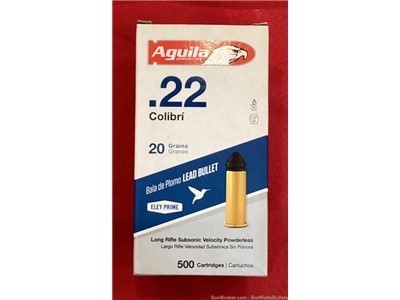Aguila Ammunition .22 Colibri LR Subsonic  20GR. 500RDS Free Shipping