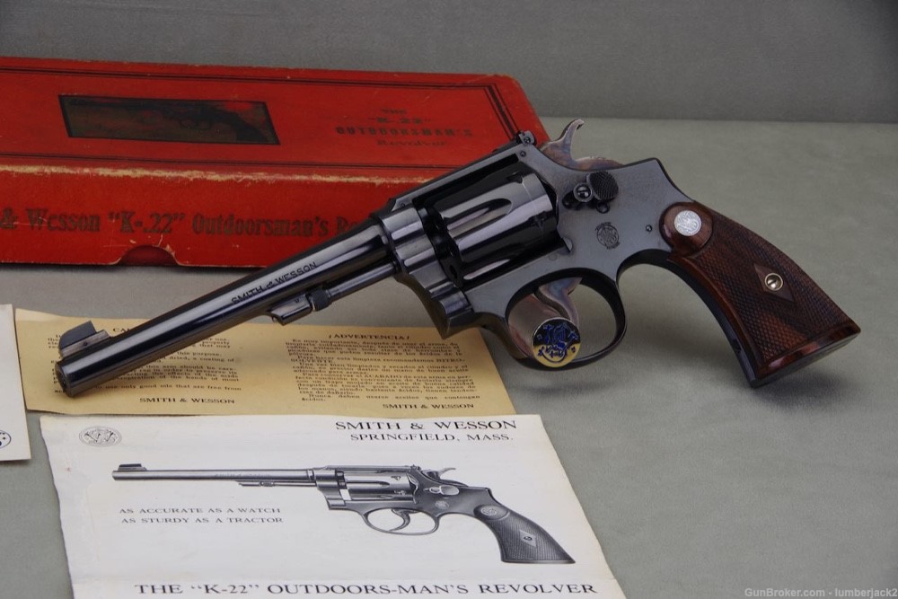 Exceptional Pre-War Smith & Wesson K-22 Outdoorsman .22LR 6'' Blue with Box-img-0