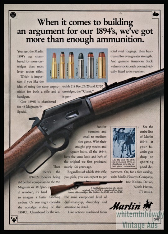 1992 MARLIN 1894CL Lever Action Rifle PRINT AD Gun Advertising-img-0