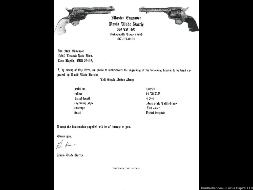David Harris Cattle Brand Engraved Colt Single Action Army Revolver-img-5