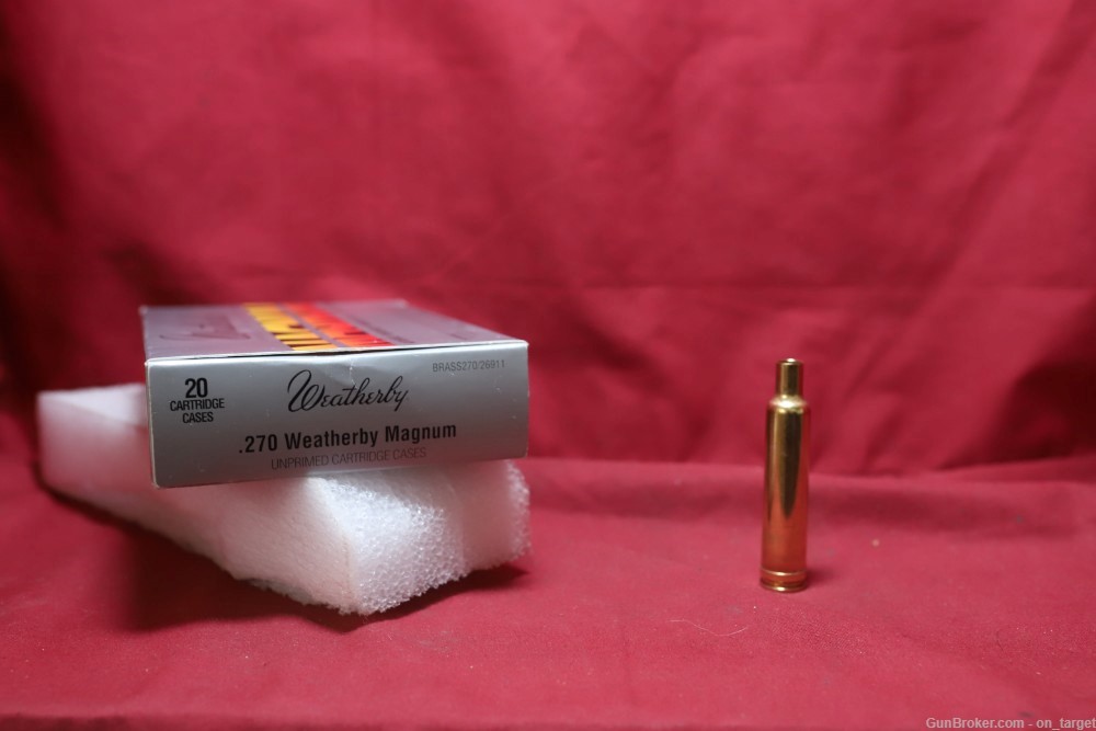 Weatherby .270 Weatherby Magnum Authentic Unprimed Brass Casings 20 Count-img-0