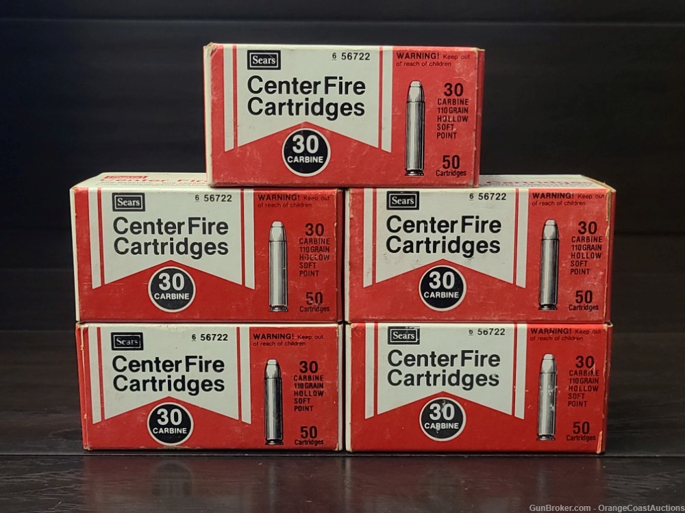 250 Rounds of Sears .30 Carbine 110gr. Hollow Soft Point Rifle Ammo-img-0