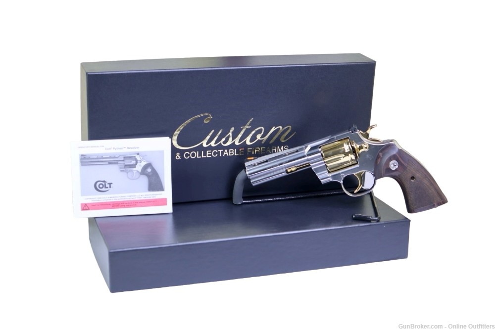 Custom Colt Python Gold PVD Finish 357 Mag 4" 6RD Stainless SA/DA Wood Grip-img-0