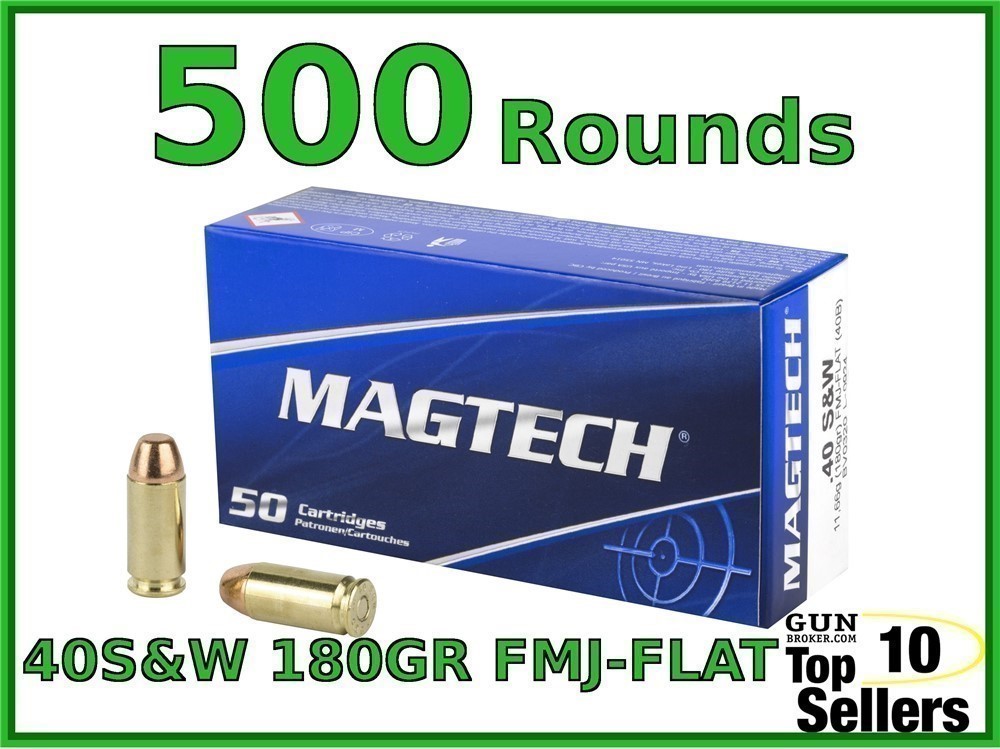 Magtech 40 S&W Full Metal Jacketed 180GR Flat 40B 500RD Ammo-img-0