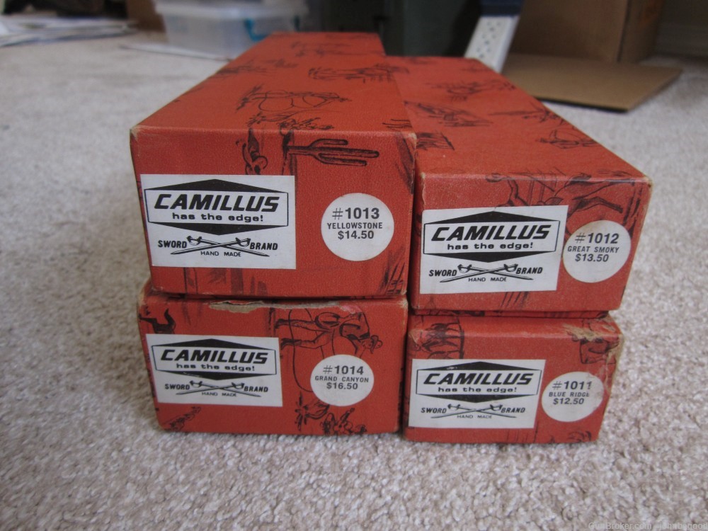 Vintage Camillus 4 Knife SET Hunting LK Ne in Boxes #1011 #1012 #1013 #1014-img-12
