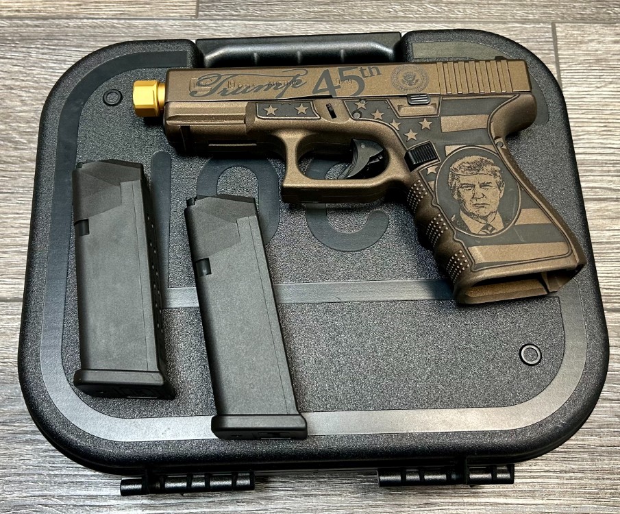 Glock 19 Gen 4 Donald Trump Custom 9mm W/ Magazines, Hard Case-img-0
