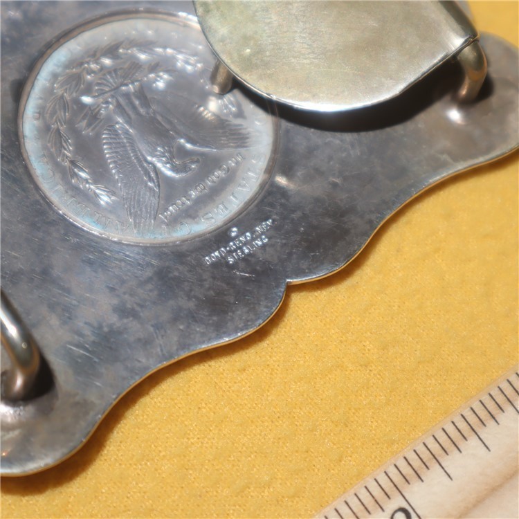 Belt Buckle Solid / Heavy Sterling Silver w/ Morgan Dollar-img-3