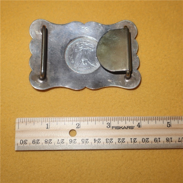 Belt Buckle Solid / Heavy Sterling Silver w/ Morgan Dollar-img-2