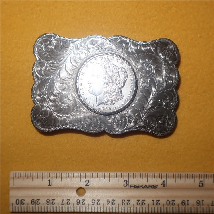 Belt Buckle Solid / Heavy Sterling Silver w/ Morgan Dollar-img-0