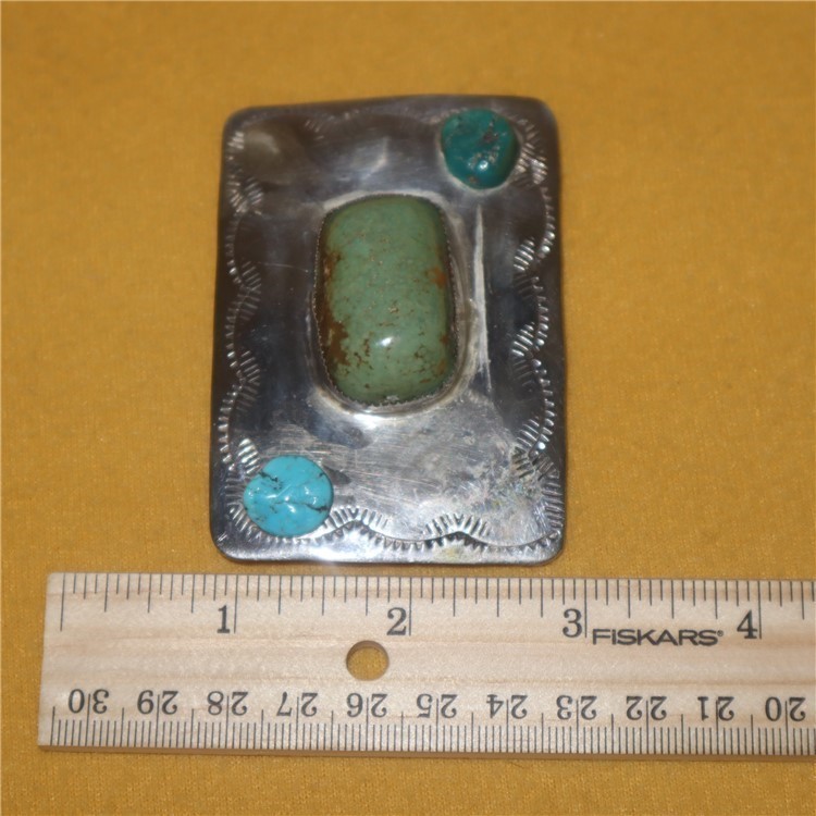 Silver Navajo Belt Buckle with Turquoise Makers marked $.01-img-1