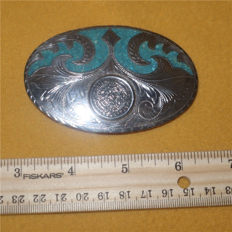 Belt Buckle, Sterling Silver, Turquoise inlay.-img-0