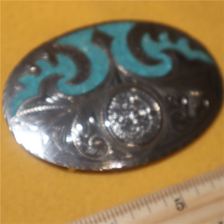 Belt Buckle, Sterling Silver, Turquoise inlay.-img-1