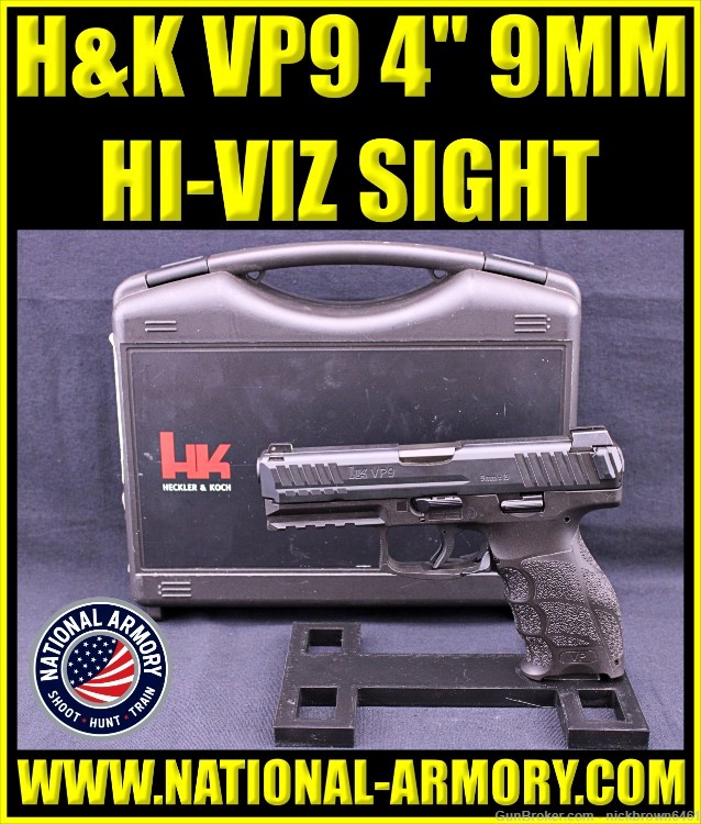 HK VP9 9MM 4.0" BBL 2 MAGS FACTORY BOX & ACCESSORIES HI VIZ FRONT SIGHT H&K-img-0
