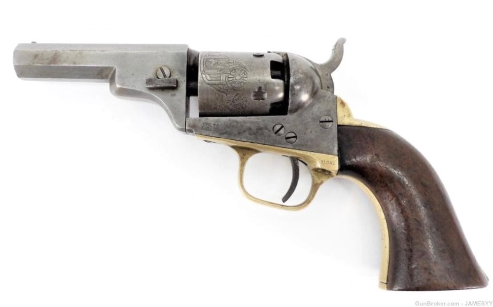 Wells Fargo holster &1849 Colt Revolver. Unbelievable. Cylinder. Scene. -img-0