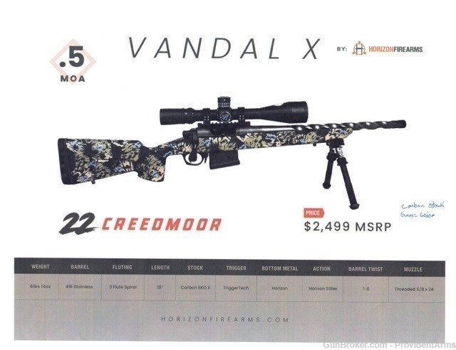  Horizon Firearms Vandal X Series Core Rifle 22 Creedmoor 18" BBL *NEW*-img-0