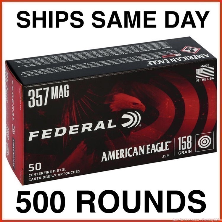 500 Rounds - Federal American Eagle 357 Magnum Ammo 158 Grain JSP-img-0