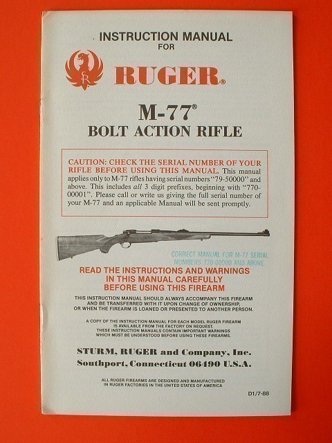Original 1988 RUGER M-77 MARK II Owner Manual NOS-img-1