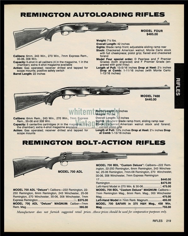 1985 REMINGTON Four, 7400, 700 ADL Rifle PRINT AD-img-0