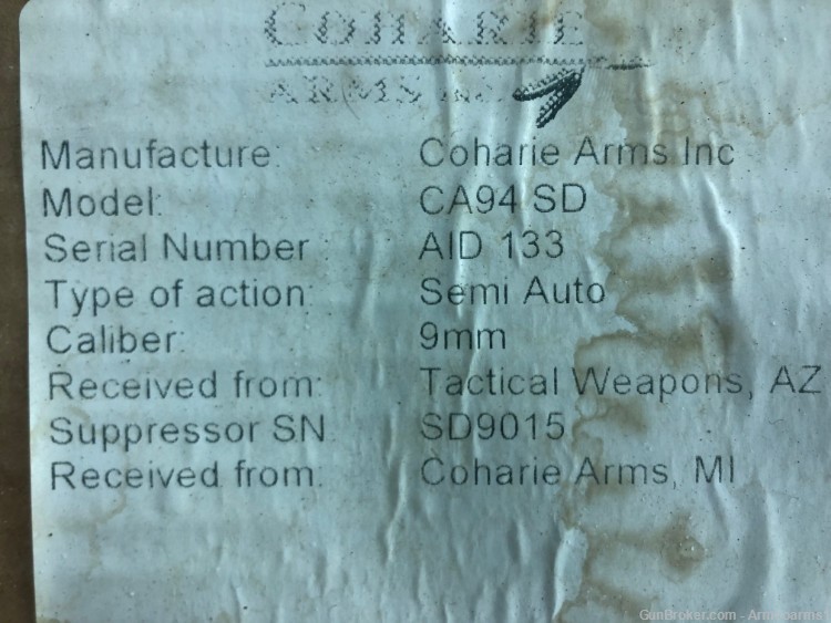 COHARIE ARMS CA94 SHORT BARREL RIFLE 9MM NOS!! PLUS COHARIE SD9 9MM -img-11