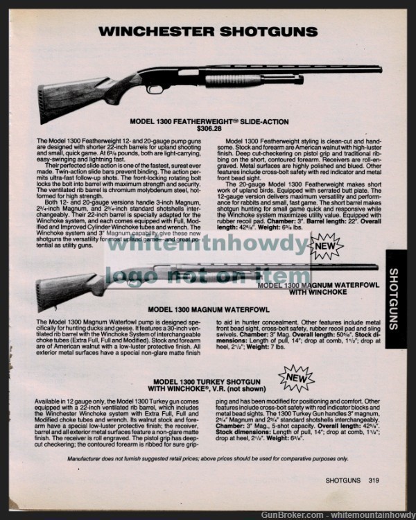 1986 WINCHESTER 1300 Featherweight, Waterfowl & Turkey Shotgun PRINT AD-img-0