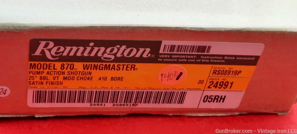 Remington 870 Wingmaster .410 with 25" vent rib fixed modified barrel NIB! -img-4
