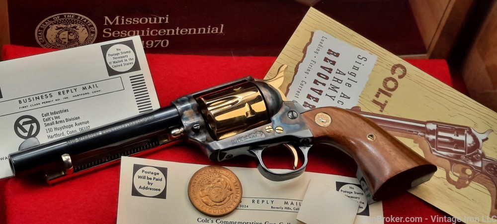 Colt Missouri Sesquicentennial 1970 2ND Gen SAA & Display case, Beautiful -img-57