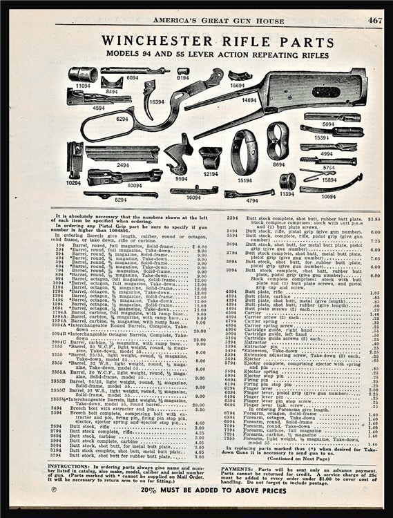 1945 WINCHESTER 94, 55 Lever Rifle 2-pg Parts List AD-img-0