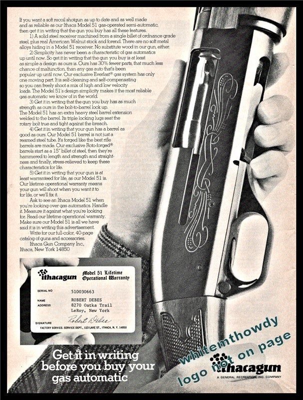 1975 ITHACA Model 51 Shotgun PRINT AD Vintage Gun Advertising-img-0