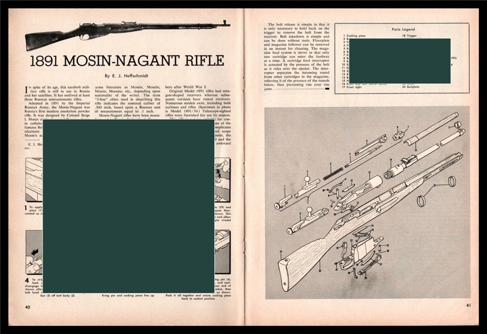 1958 1891 MOSIN-NAGANT Rifle Exploded View Parts List 2-pg Assembly Article-img-0