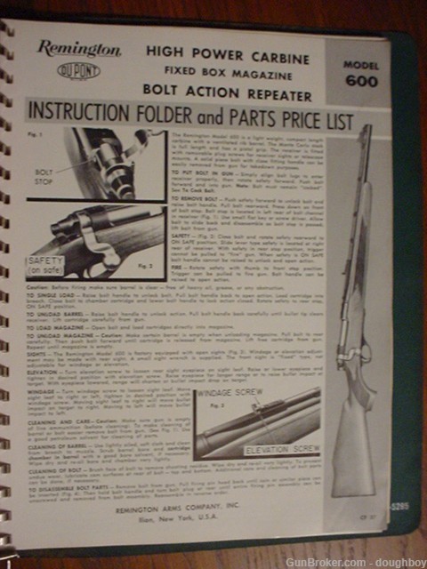 Remington 600 Instruction Manual ORIGINAL & Parts list Instructions-img-0