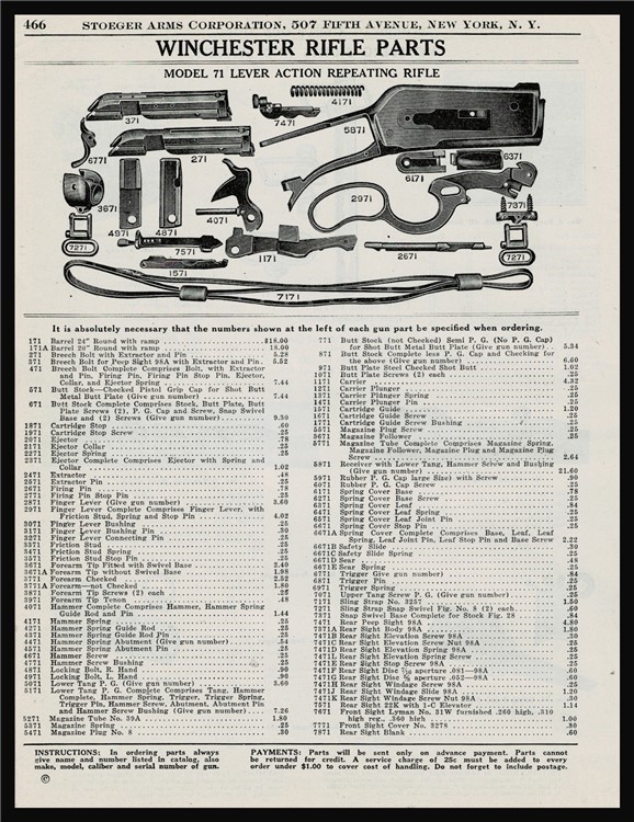 1945 WINCHESTER 71 Lever Act. Rifle Parts List AD-img-0