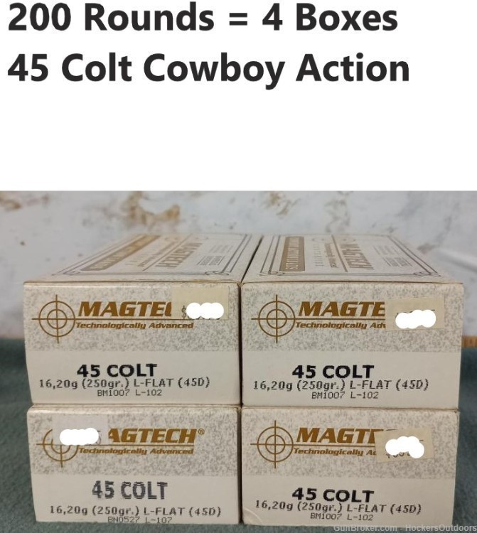 200 Rounds Magtech 45D Cowboy Action 45 Colt 250 gr Lead Flat Nose-img-0