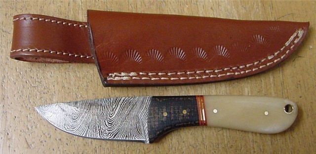 Damascus  Buffalo Skinner Bone Handle Knife 1088-img-0