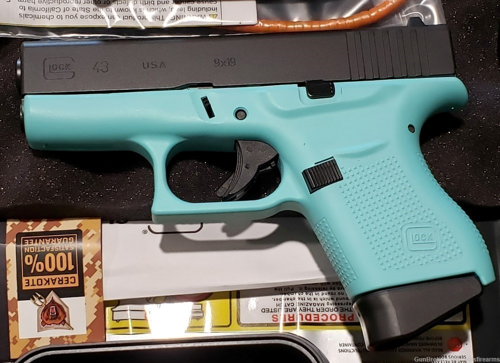 Glock 43 Robins Egg Blue 3.39" 9mm 2mags Exclusive item, USA made-img-1