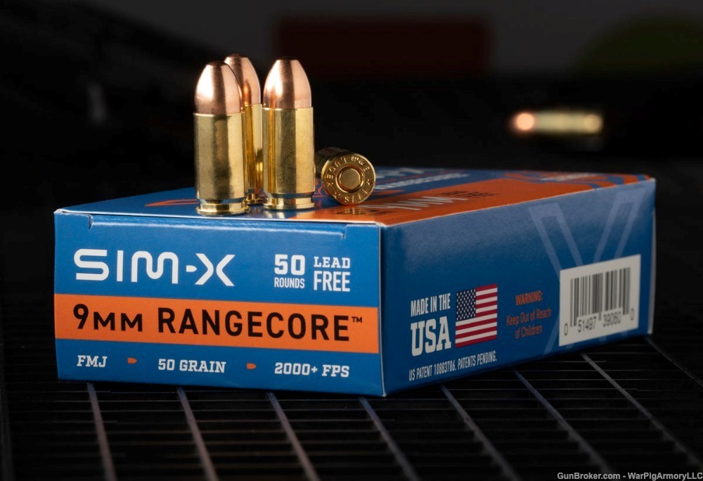 SIM-X 9mm +P RangeCore Ammunition 50 Grain Lead Free FMJ 50 Rounds-img-0