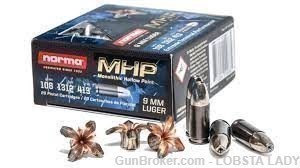 9MM 20 Rounds Norma Luger 108gr MHP Hollow Point Norma ammo MHP ammo-img-0