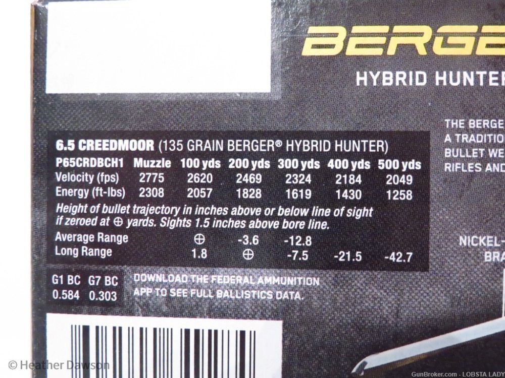 Federal Berger Hybrid Hunter 6.5 Creedmoor 135 grain 2775 fps P65CRDBCH1-img-2