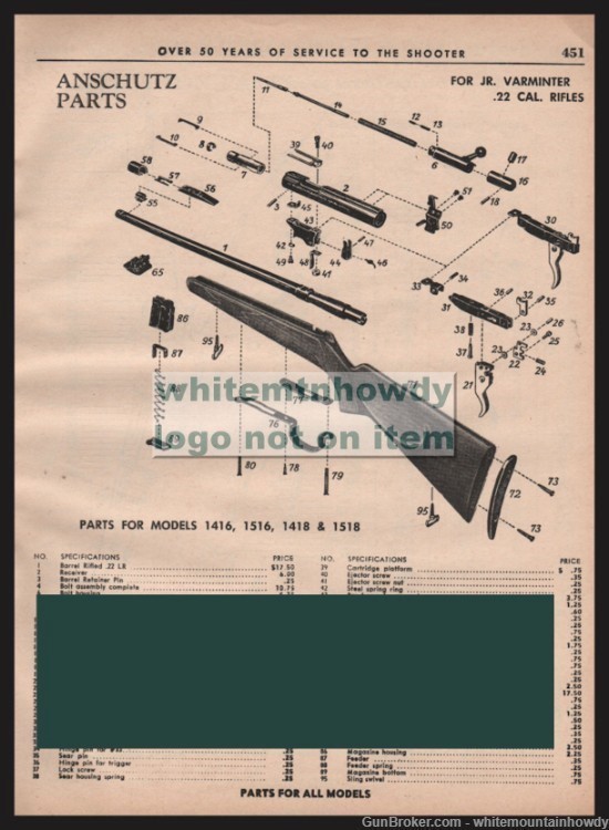 1963 ANSCHUTZ Jr. Varmin .22 Rifle Parts List-img-0