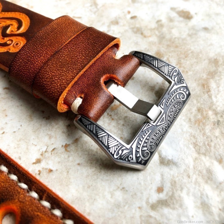 Brown Orange Tooled Leather Band Compatible for 40mm Apple Watch All Series-img-2