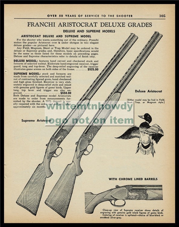 1964 FRANCHI Supreme and Deluxe Aristocrat Shotgun Vintage PRINT AD-img-0