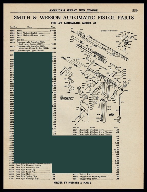 1966 SMITH & WESSON Model 41 .22 Auto Revolver Schematic Parts List AD-img-0