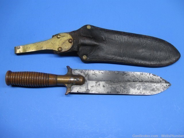 US SPRINGFIELD MODEL 1880 HUNTING KNIFE WITH ORIGINAL LEATHER RIA SCABBARD-img-1