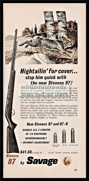 1961 STEVENS Model 87 87-K Rifle Savage Arms AD Rabbit Hunting-img-0