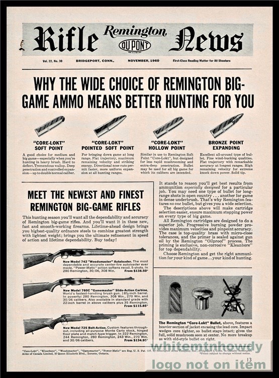 1960 REMINGTON Core-Lokt and Bronze Point Ammunition PRINT AD-img-0
